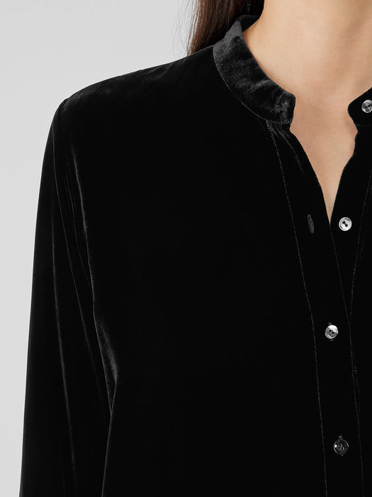 Velvet Band&nbsp;Collar Long Shirt
