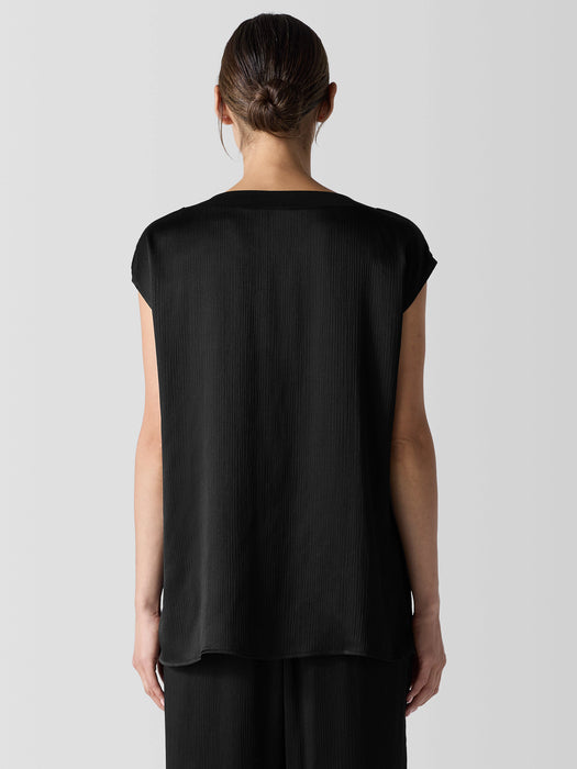 Striated Silk Satin Bateau Neck Top