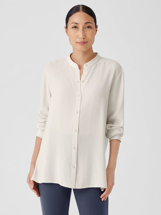 Silk Georgette Crepe Band Collar Shirt