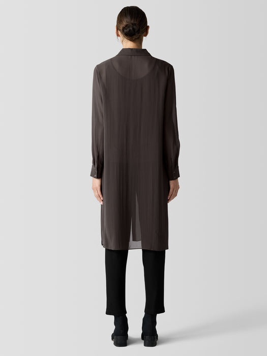 Sheer Silk Georgette Classic Collar Long Shirt