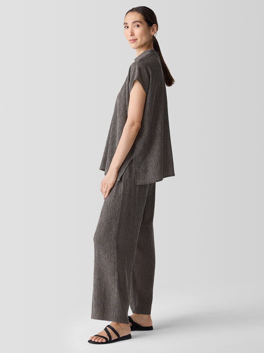 Woven Pliss&eacute; Mock Neck Top