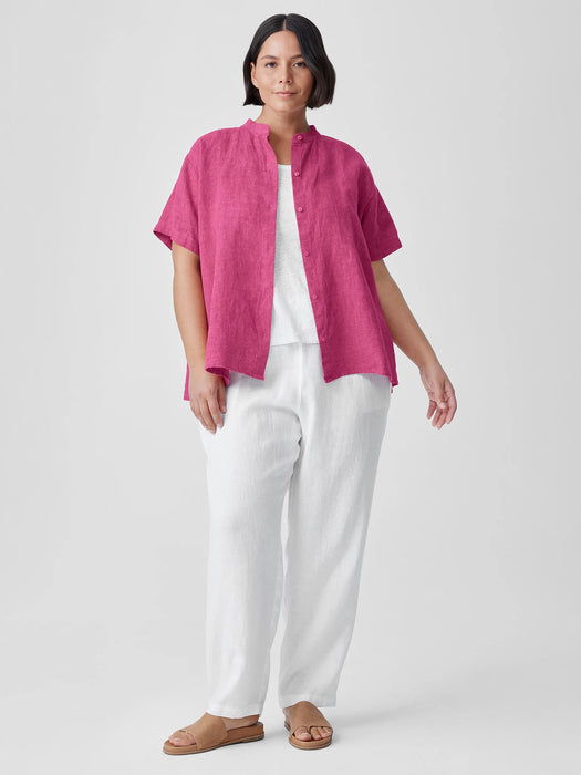 Washed Organic Linen D&eacute;lav&eacute; Band Collar Shirt