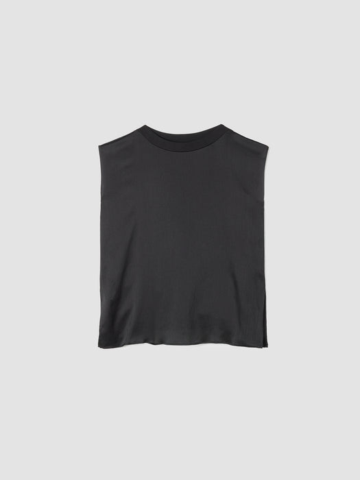 Striated Silk Satin Bateau Neck Top