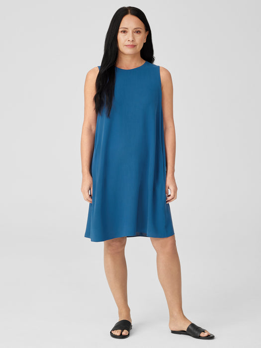 Silk Georgette Crepe Round Neck Dress