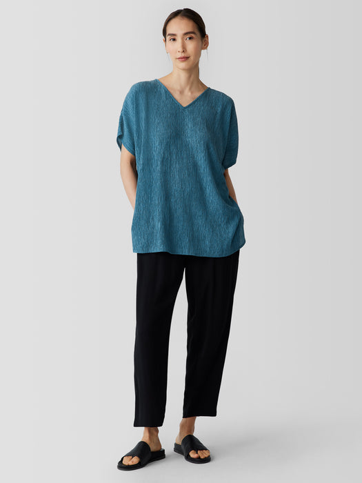 Woven Pliss&eacute; V-Neck Top
