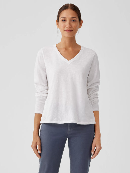 Organic Cotton Slubby Jersey V-Neck Top