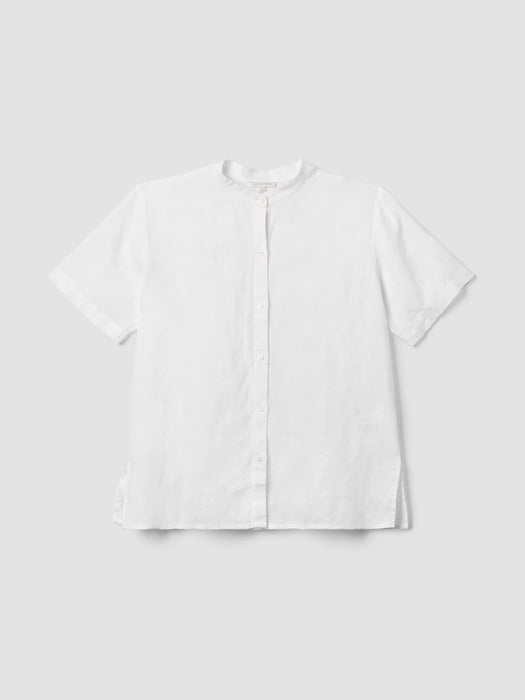 Organic Handkerchief Linen Band Collar Short-Sleeve Shirt