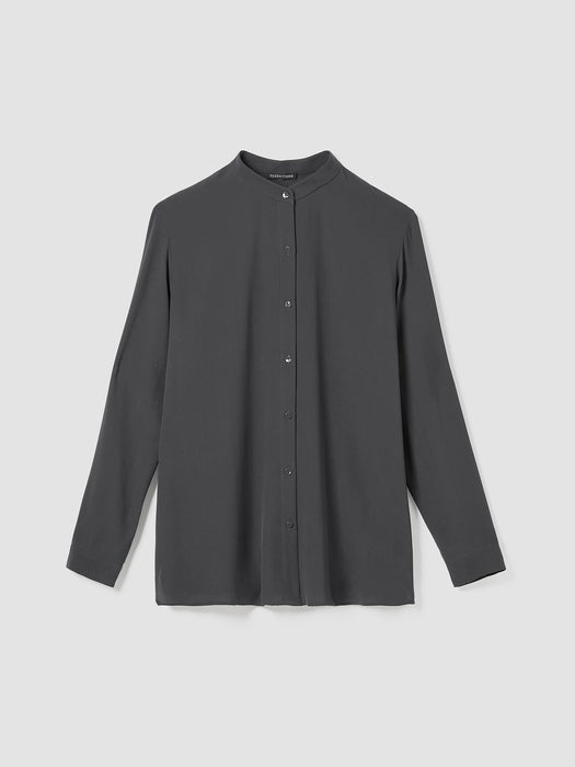 Silk Georgette Crepe Mandarin Collar Shirt