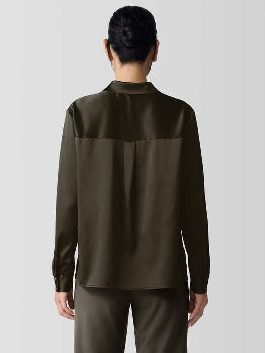 Stretch Silk Charmeuse&nbsp;Classic Collar Shirt