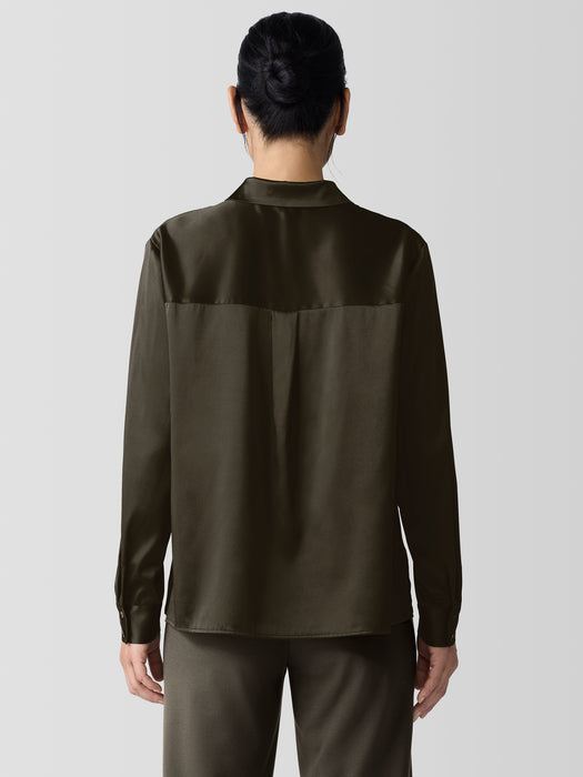 Stretch Silk Charmeuse&nbsp;Classic Collar Shirt
