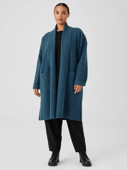 Lightweight Boiled&nbsp;Wool High Collar Coat in Regenerative Wool