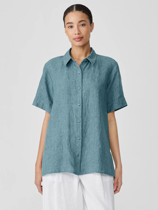 Washed Organic Linen D&eacute;lav&eacute; Short-Sleeve Shirt