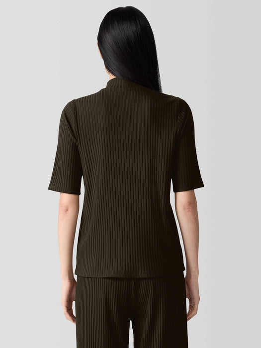 Textured Stretch Rib Mock Neck Top