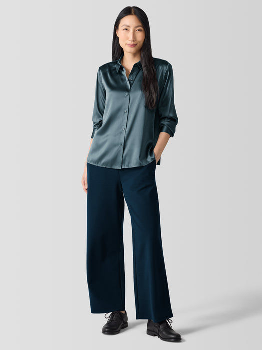 Stretch Silk Charmeuse&nbsp;Classic Collar Shirt