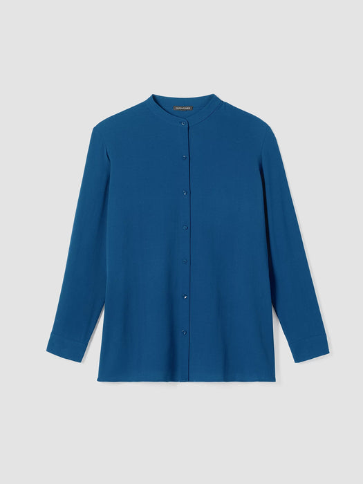 Silk Georgette Crepe Band Collar Shirt