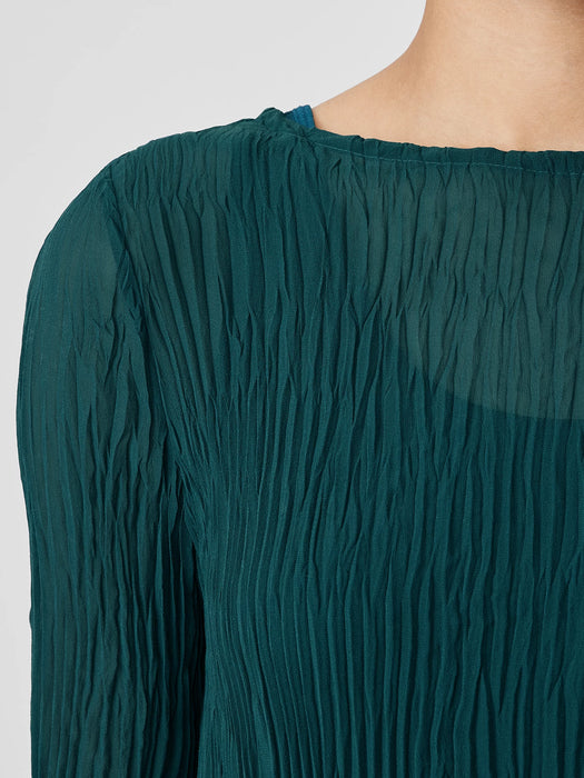 Crinkled Sheer Silk Georgette&nbsp;Bateau Neck Long Top