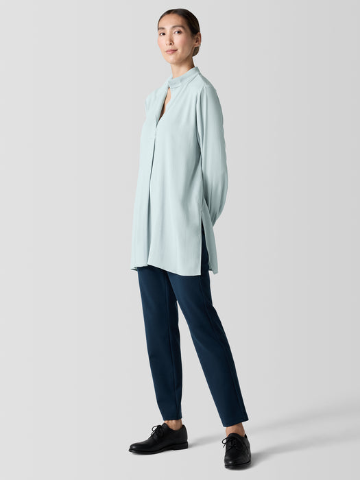 Silk Georgette Crepe Stand Collar Top