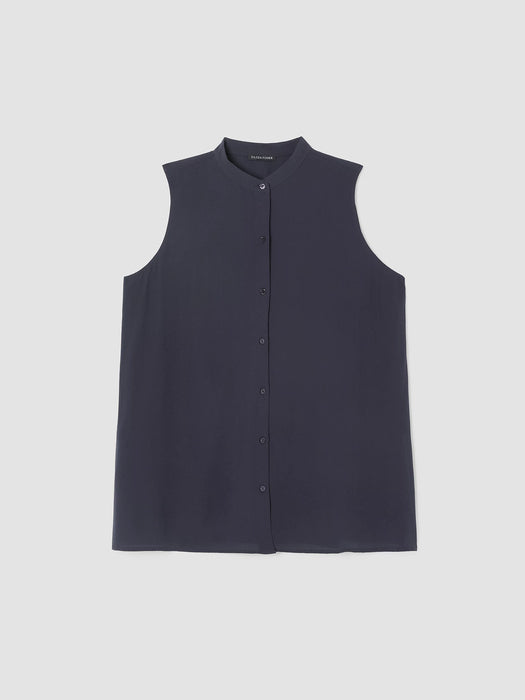 Silk Georgette Crepe Sleeveless Shirt
