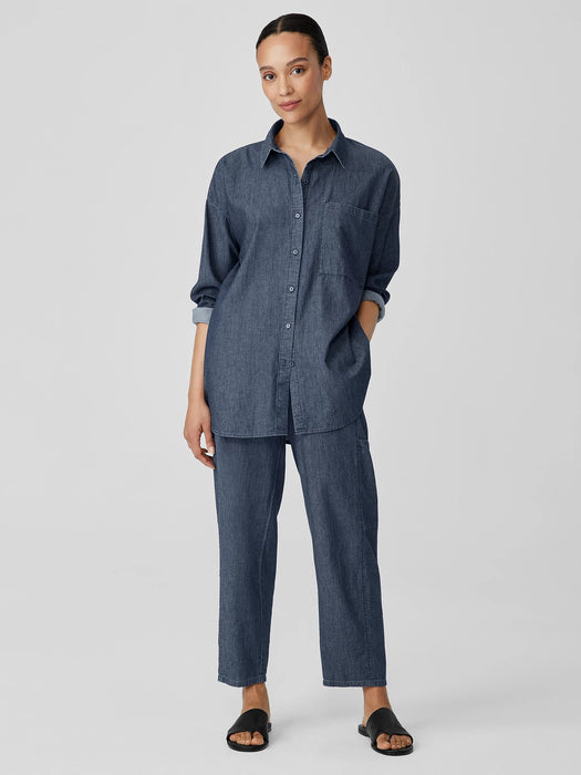 Airy Organic Cotton Twill Classic Collar Long Shirt