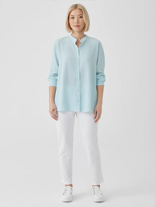 Silk Georgette Crepe Band Collar Shirt