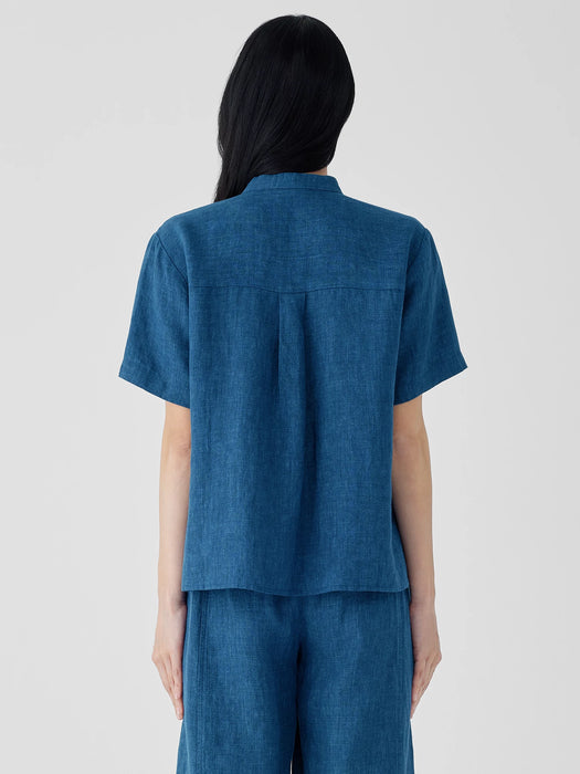 Washed Organic Linen D&eacute;lav&eacute; Band Collar Shirt