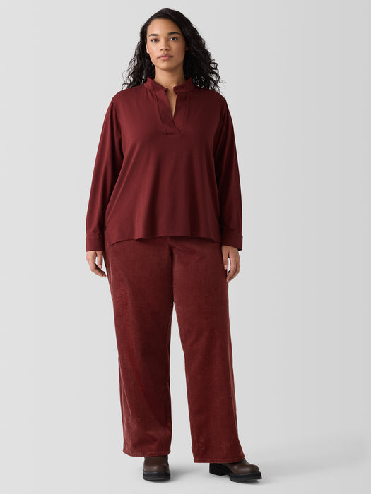 Stretch Jersey Knit Band Collar Top