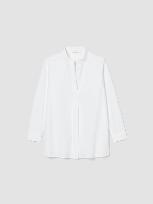 Washed Organic Cotton Poplin Stand Collar Top