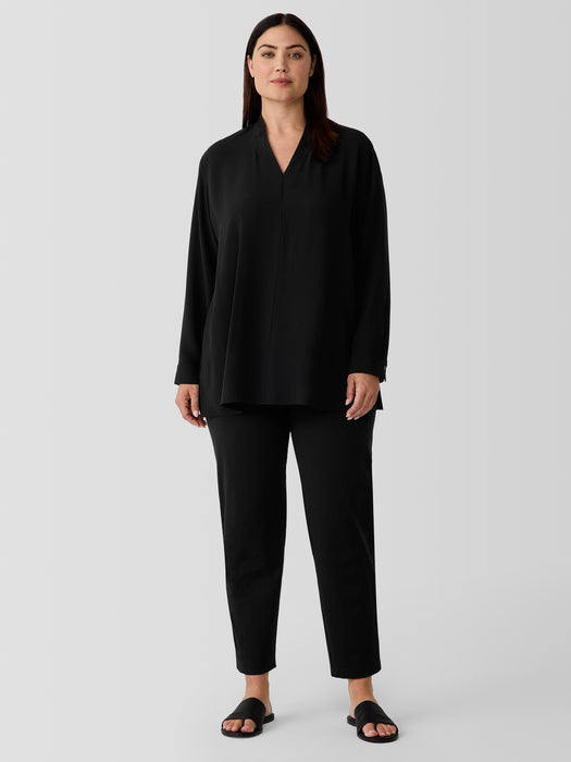 Silk Georgette Crepe V-Neck Top
