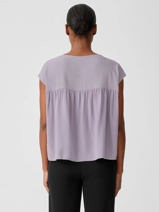 Silk Georgette Crepe Shirred-Back Top