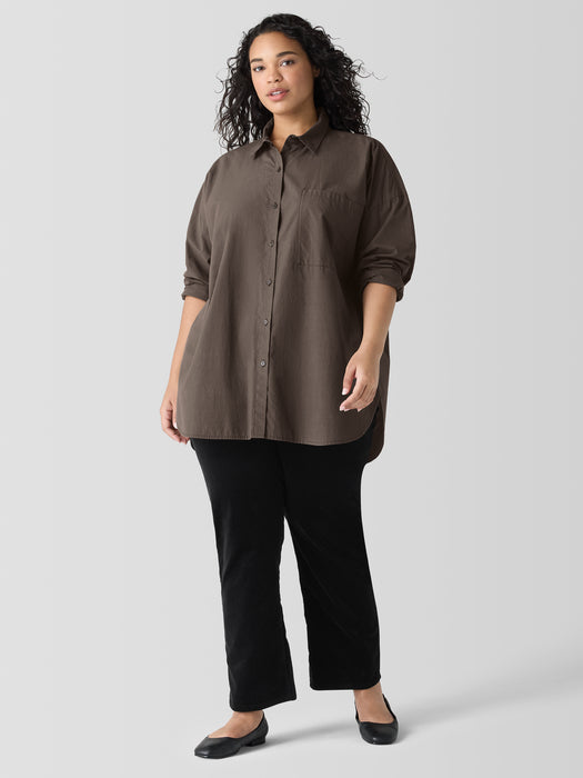 Washed Organic Cotton Poplin Classic Collar Long Shirt