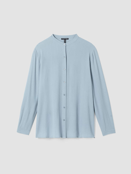 Silk Georgette Crepe Mandarin Collar Shirt