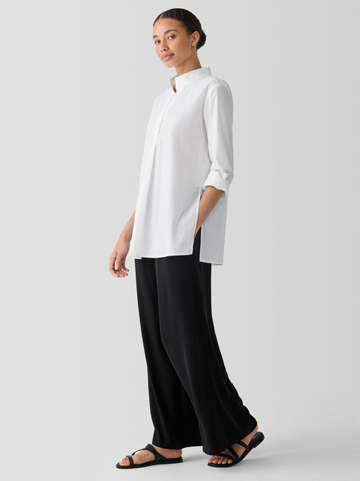 Washed Organic Cotton Poplin Stand Collar Top