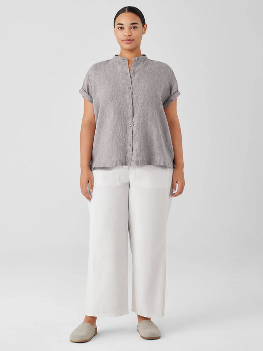 Washed Organic Linen D&eacute;lav&eacute; Band Collar Shirt
