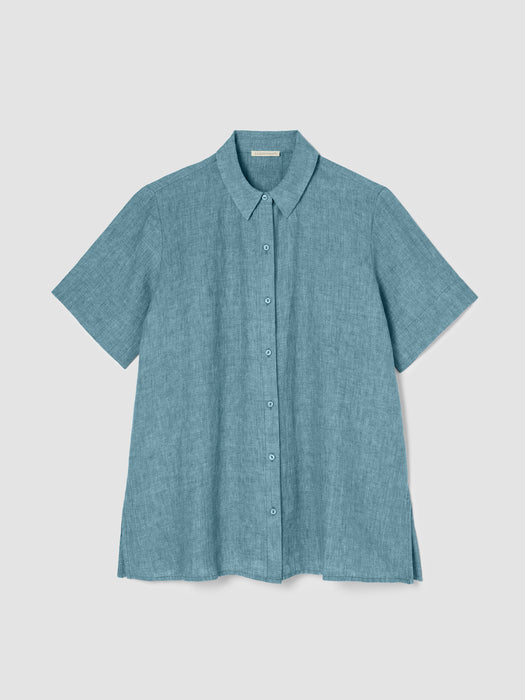 Washed Organic Linen D&eacute;lav&eacute; Short-Sleeve Shirt