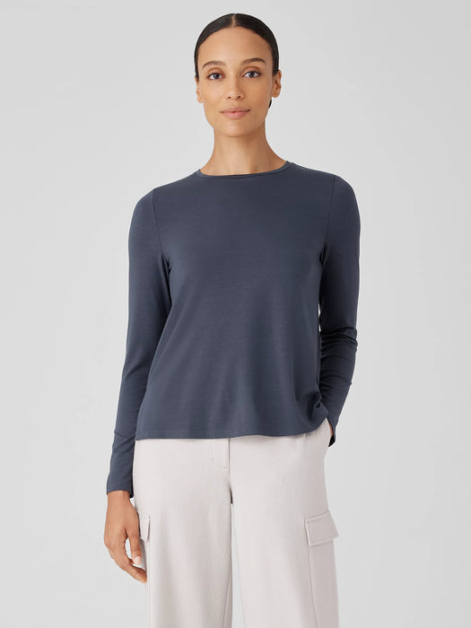 Stretch Jersey Knit Crew Neck Top