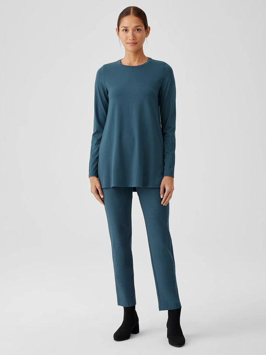 Stretch Jersey Knit Crew Neck Long Top