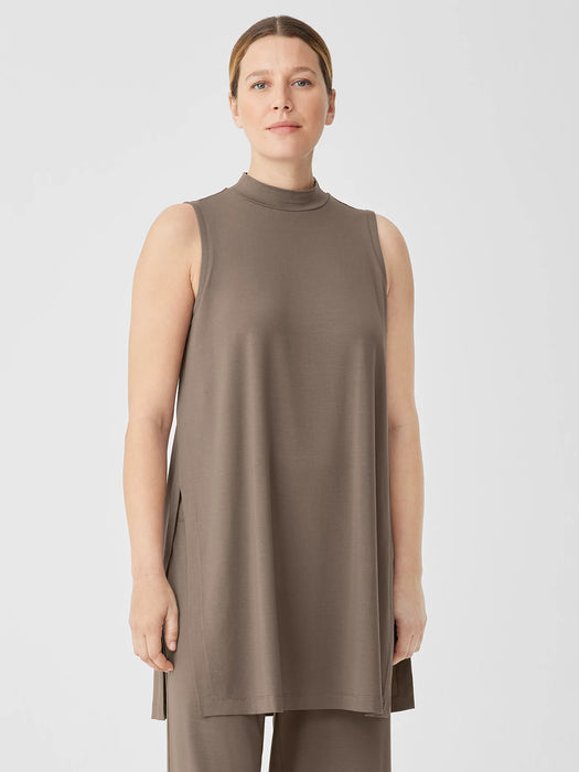 Stretch Jersey Knit Mock Neck Long Tank