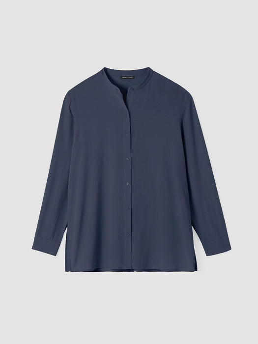 Silk Georgette Crepe Band Collar Shirt