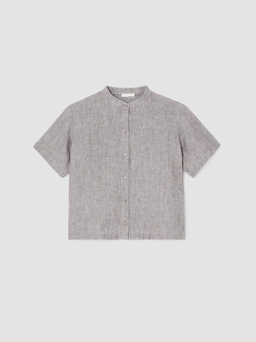 Washed Organic Linen D&eacute;lav&eacute; Band Collar Shirt
