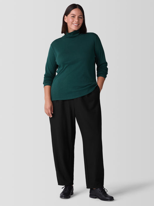 Ribbed Pima Cotton Blend Turtleneck Top