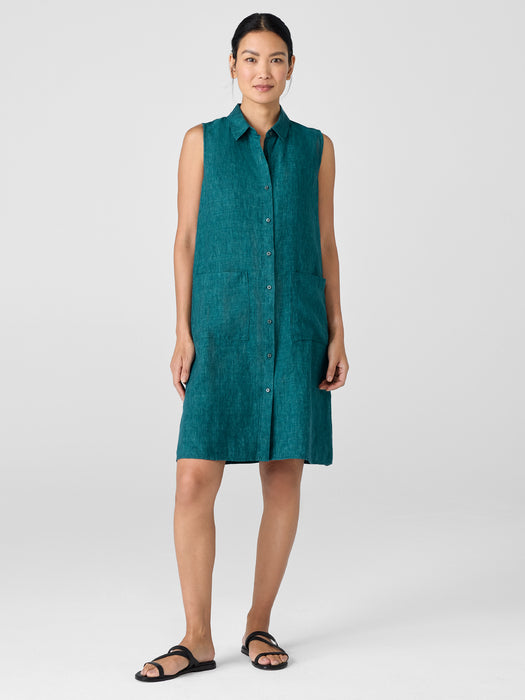 Washed Organic Linen D&eacute;lav&eacute; Sleeveless Shirtdress