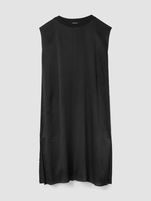 Striated Silk Satin Bateau Neck Dress
