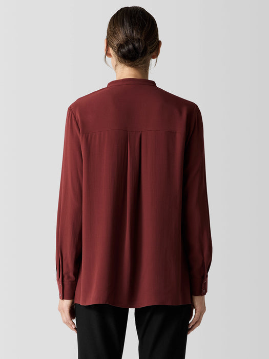Silk Georgette Crepe Band Collar Shirt