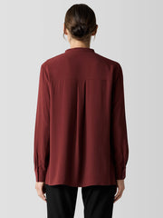 Silk Georgette Crepe Band Collar Shirt