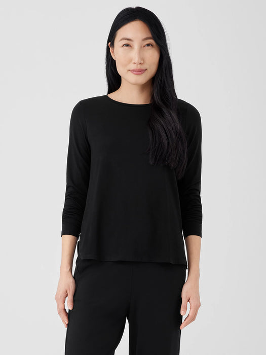 Stretch Jersey Knit Crew Neck Top