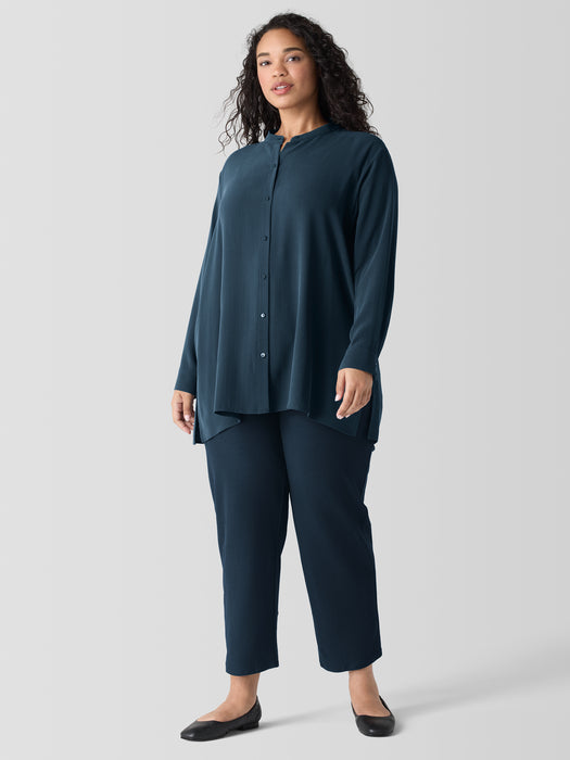 Silk Georgette Crepe Band Collar Shirt