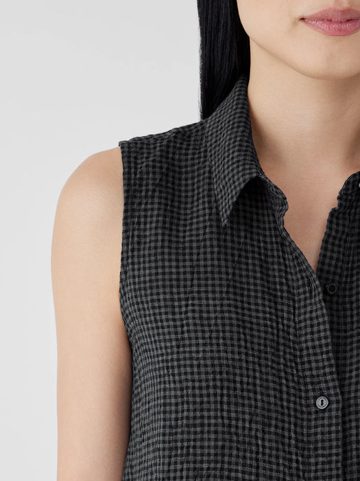 Puckered Organic Linen Sleeveless Shirt
