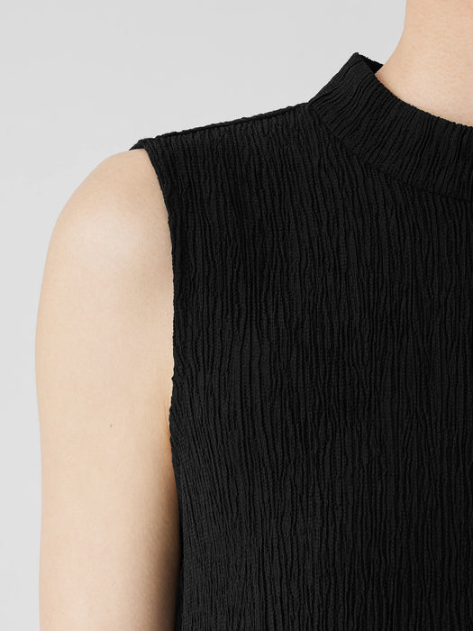 Woven Pliss&eacute; Mock Neck Dress