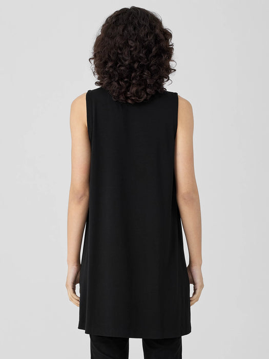 Stretch Jersey Knit Mock Neck Long Tank