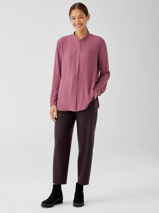 Silk Georgette Crepe Mandarin Collar Shirt